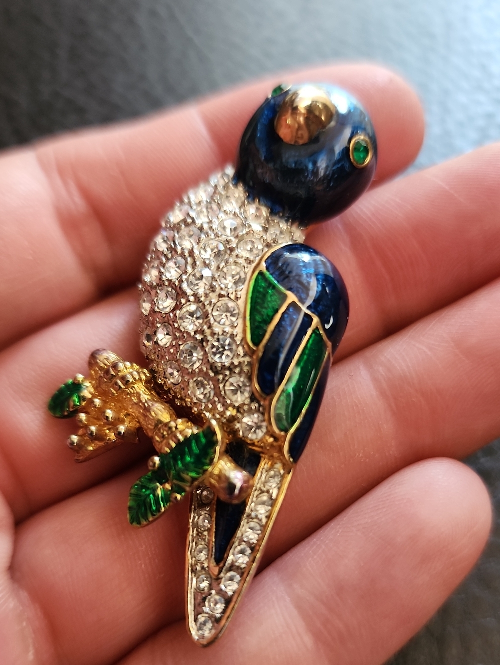 VTG Crystal Parrot Brooch Pin - Blue & Green - Picture 6 of 8
